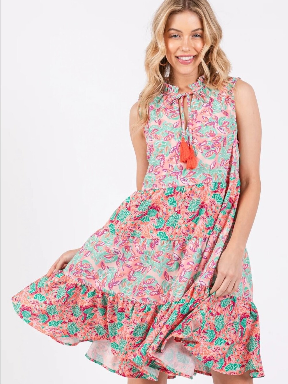 Floral Tiered Mini Dress, S